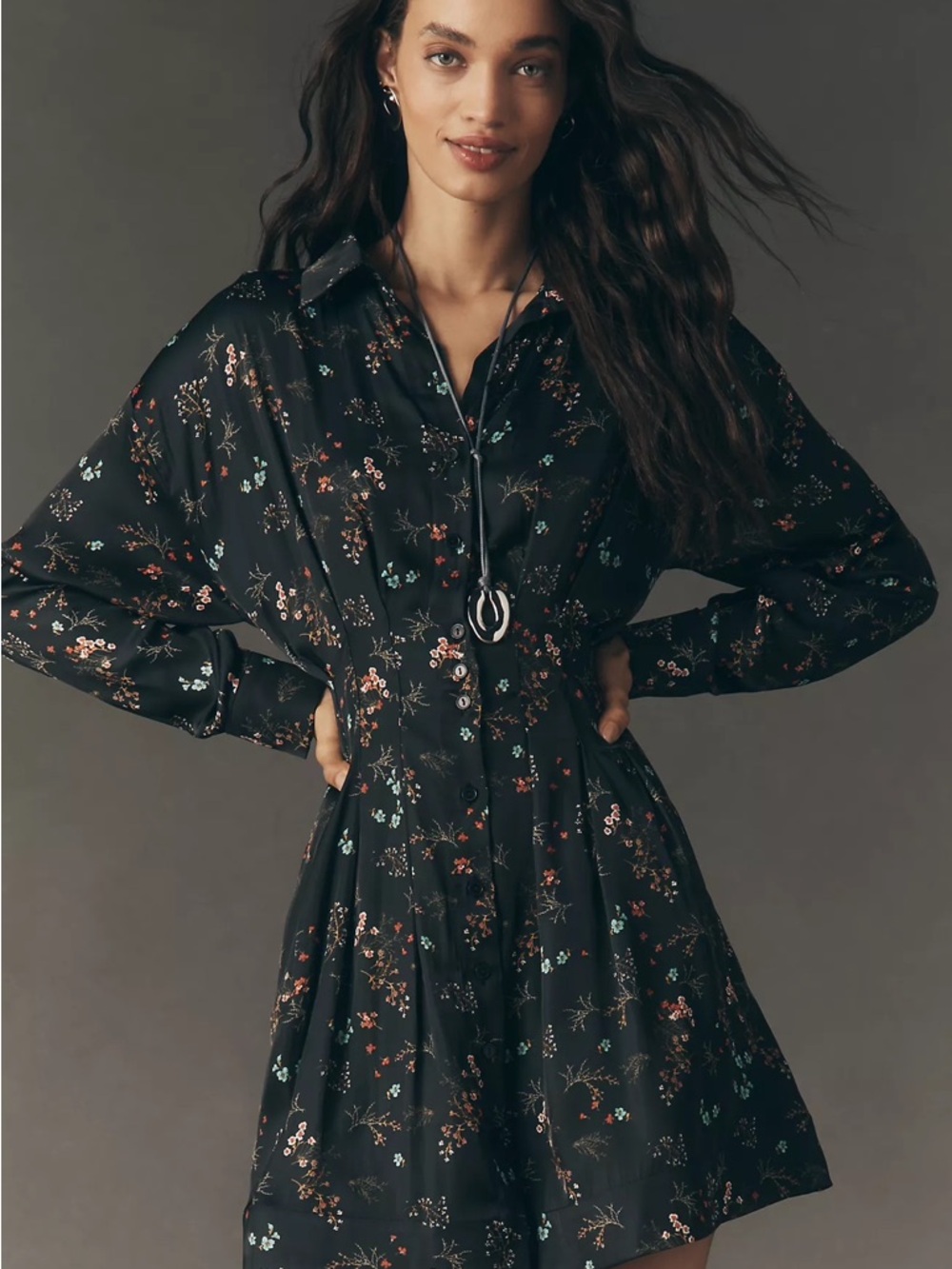 NWT Anthropologie Exquise The Tobie Long Sleeve Satin Mini Shirt Dress L - Picture 7 of 9